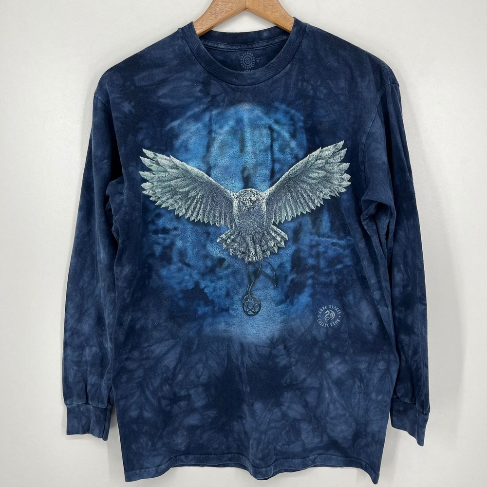 The Mountain Anne Stokes Snowy Owl Pentagram Tie Dye Long Sleeve Shirt Mens M